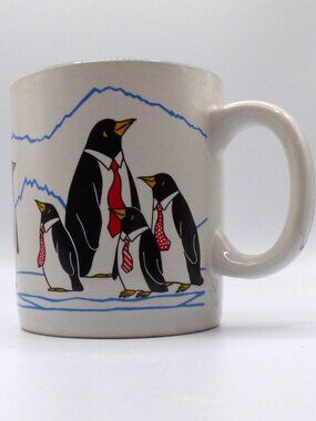 White Mug Penguins in long Red Ties